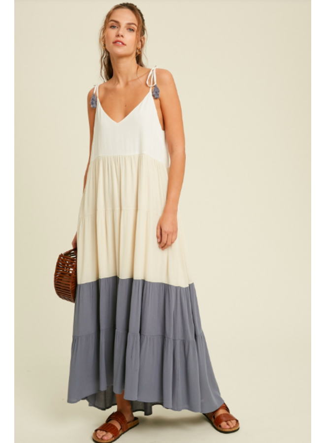 Tiered Colorblock Maxi Dress by Wishlist - Blue Combo
