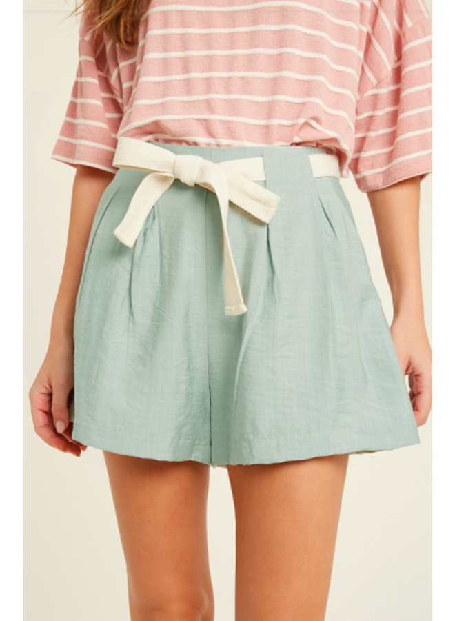 Pleated Shorts w/ Belted Waist by Wishlist - Mint Green