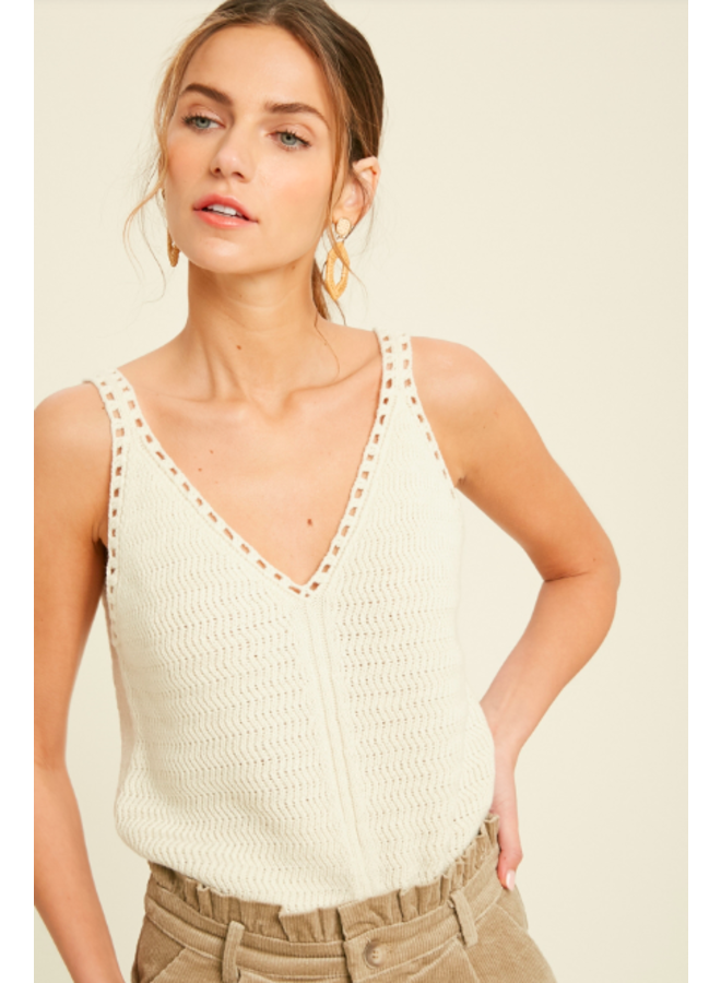 Wishlist Women's Cream Sweater-Knit Pointelle Tank Top - Country