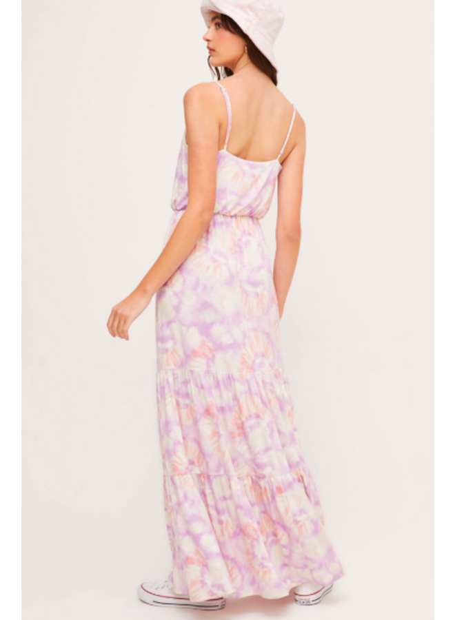 Lavender & Coral Tie Dye Maxi Dress w/ Spaghetti Straps by Lush