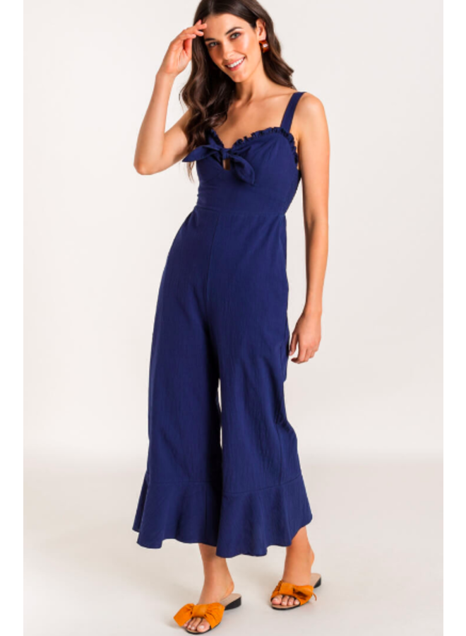 Navy Blue Jumpsuit w/ Ruffle Tie Front by Lush - Navy