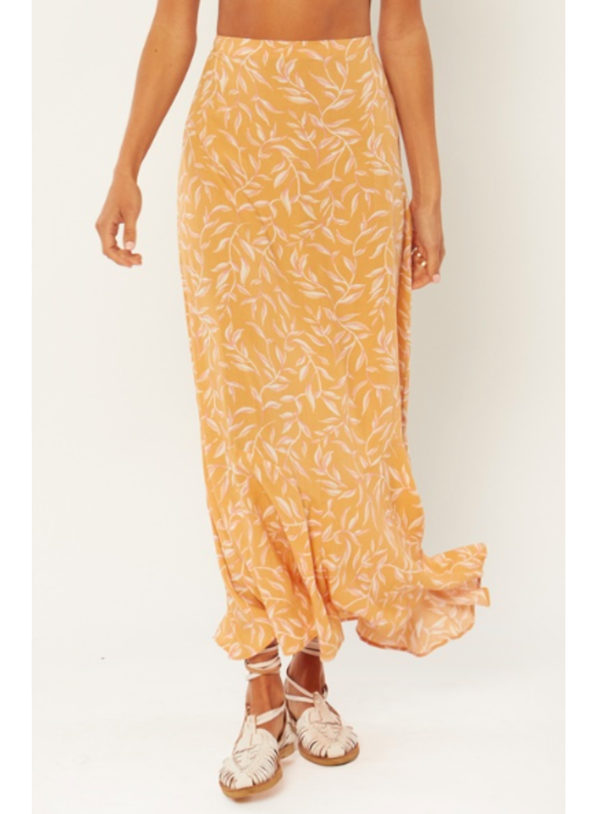 Reina Woven Maxi Skirt - Orange Floral