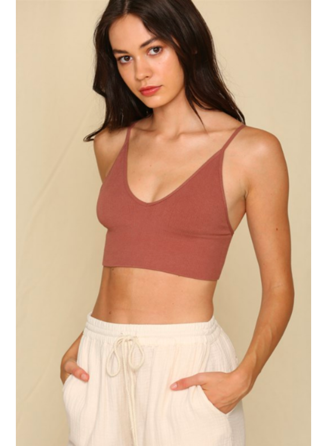 Ribbed Mauve Triangle Brami Crop Top - By Together