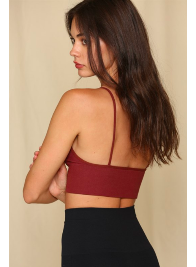 Dark Red Ribbed  Triangle Brami Crop Top - By Together