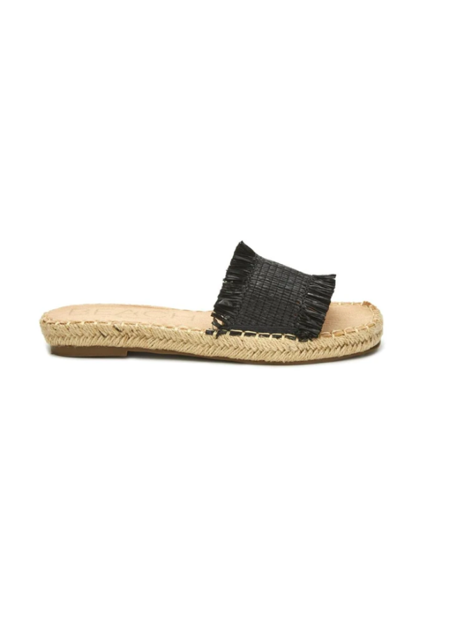 Black Braided Straw Slide Sandals w/ Raw Edge - Koko