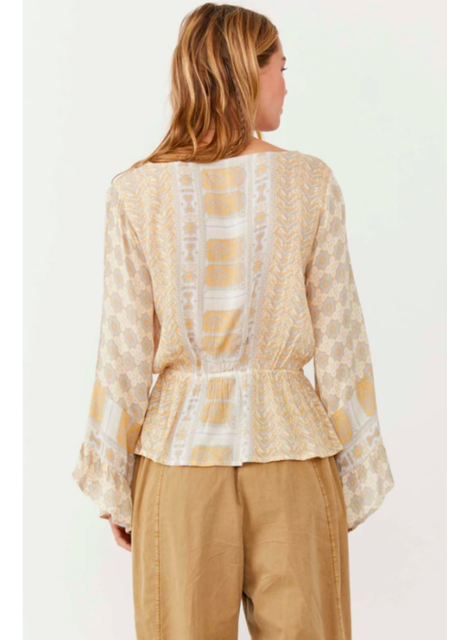 Rosalie Wrap Top - Free People - Taupe / Yellow