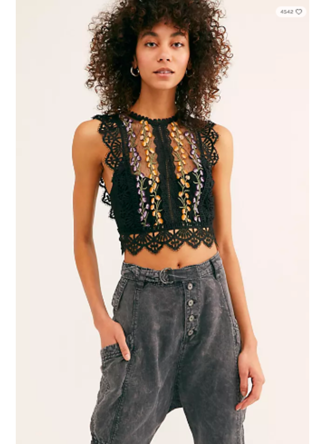 Black Lace Embroidered Bisoux CropTop by Free People - Miss Monroe Boutique