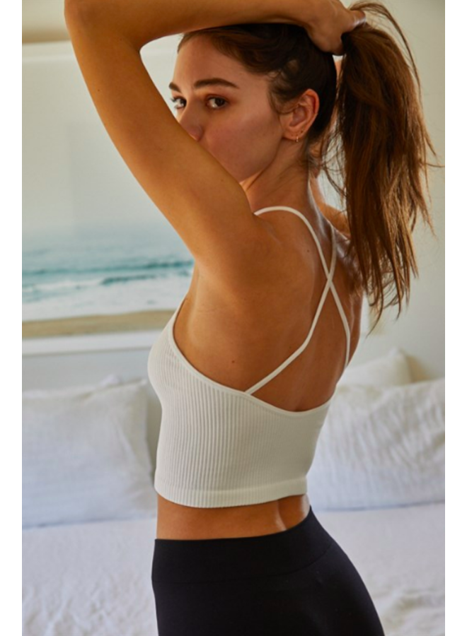 Ribbed High Neck Crop Top w/ Cross Back - White - By Together