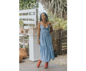 Blue Tiered Button Down Maxi Dress by Wishlist - Blue - Miss Monroe Boutique