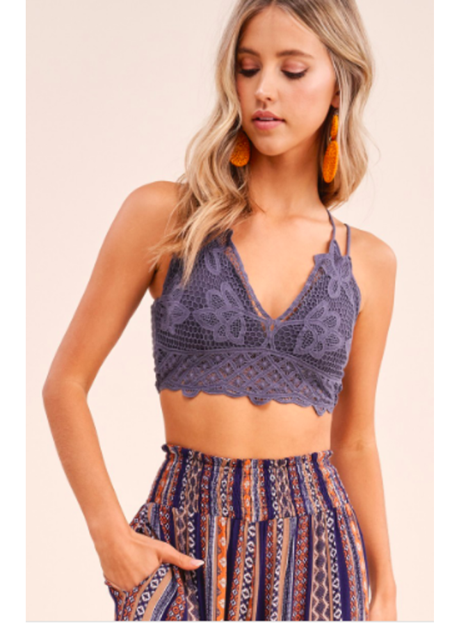 Crochet Lace Crop Top Bralette - Dusty Blue - Miss Monroe Boutique