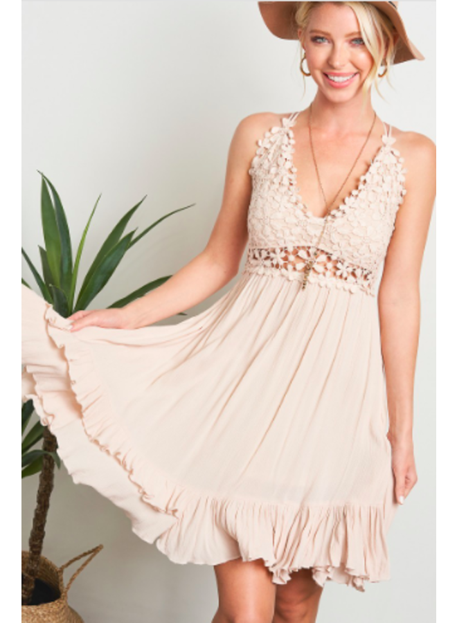 Daisy Crochet Top Short Slip Dress - Tan / Natural - Miss Monroe