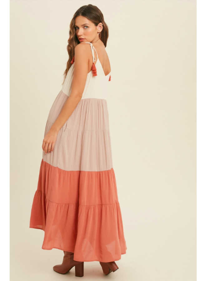 Tiered Colorblock Maxi Dress by Wishlist - Brick Orange Combo - Miss Monroe  Boutique