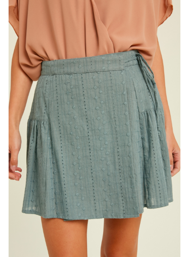 Eyelet Mini  Wrap Skirt  by Wishlist -Blue