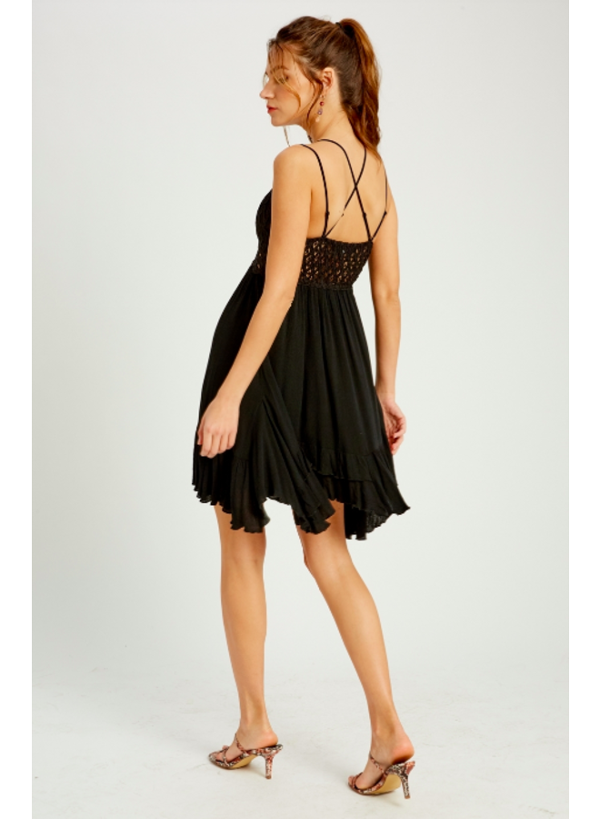Lacey Top Short Slip Dress by Wishlist - Black