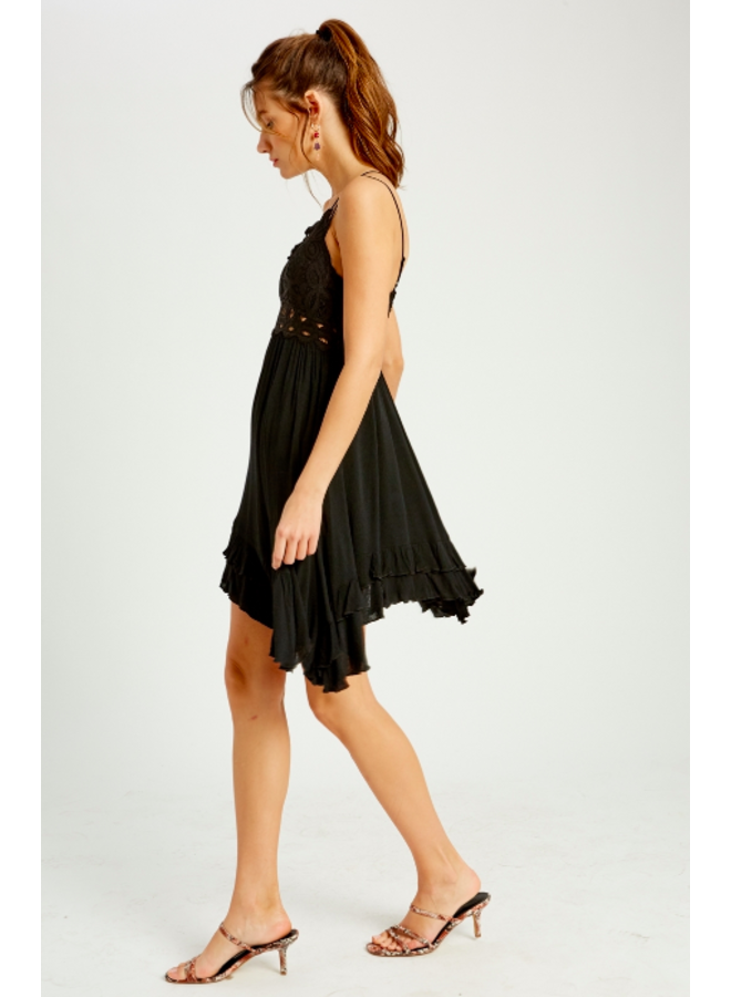 Lacey Top Short Slip Dress by Wishlist - Black