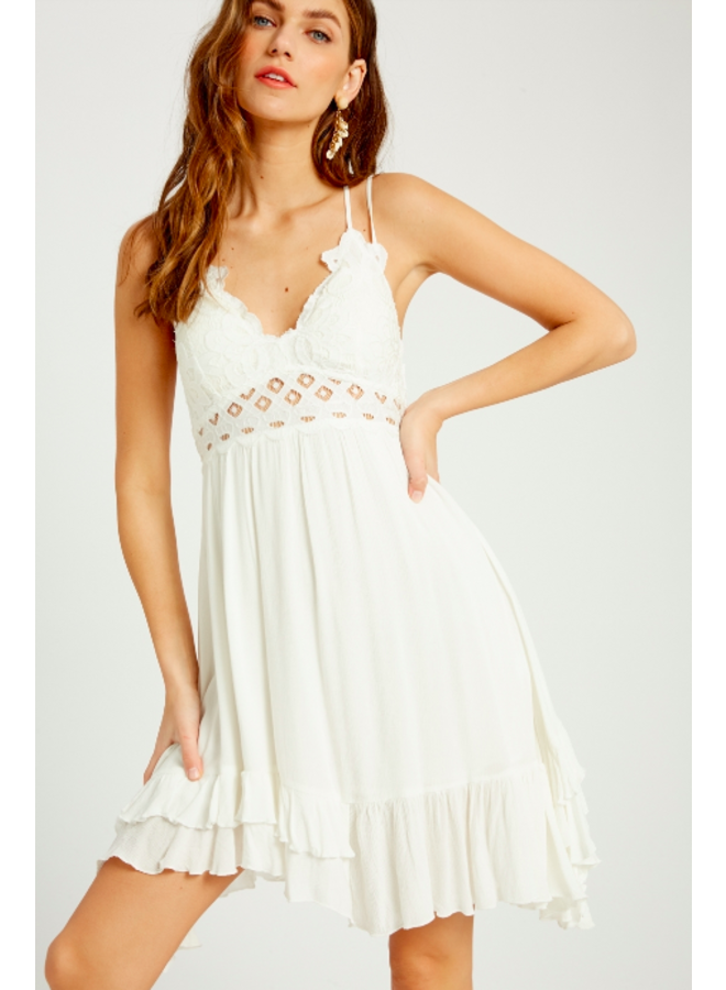 Lacey Top Short Slip Dress by Wishlist - White - Miss Monroe Boutique