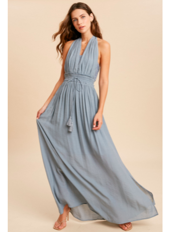 Halter Maxi Dress  Smocked Middle by Wishlist - Cloud Blue