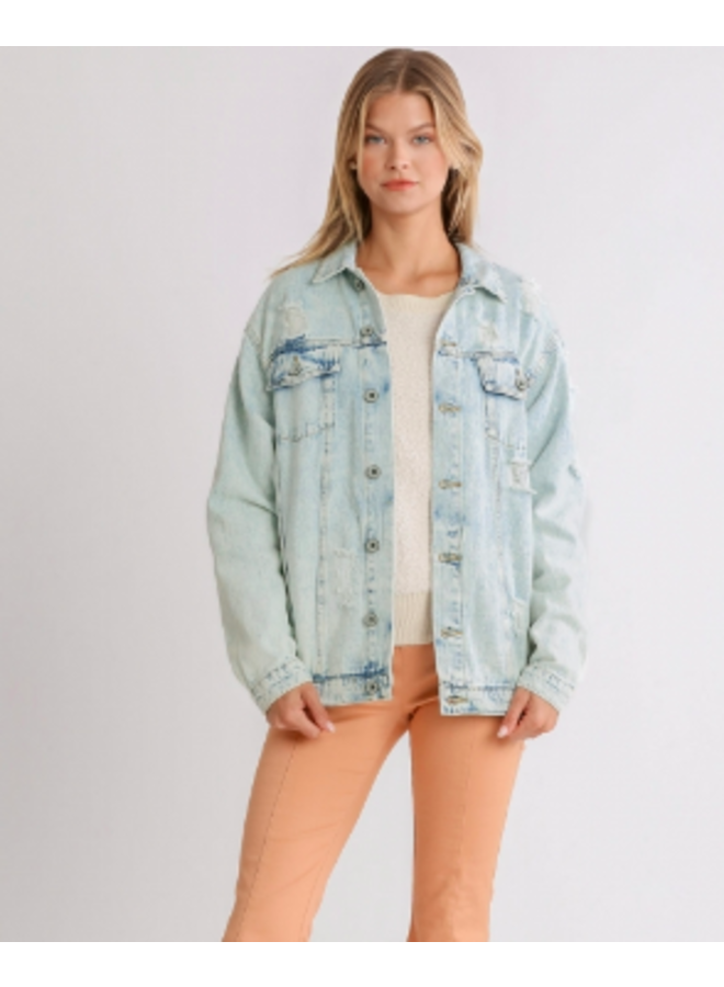 Acid Wash Distressed Jean Jacket 