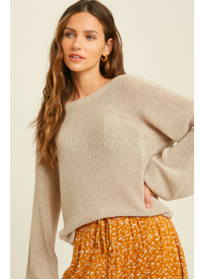 Plus Taupe Two Tone Thick Rib Open Back Sweater