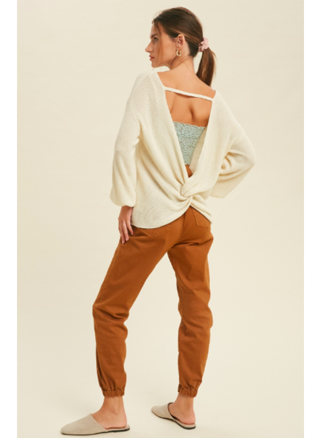 Taupe Open Twist Back Sweater by Wishlist - Taupe