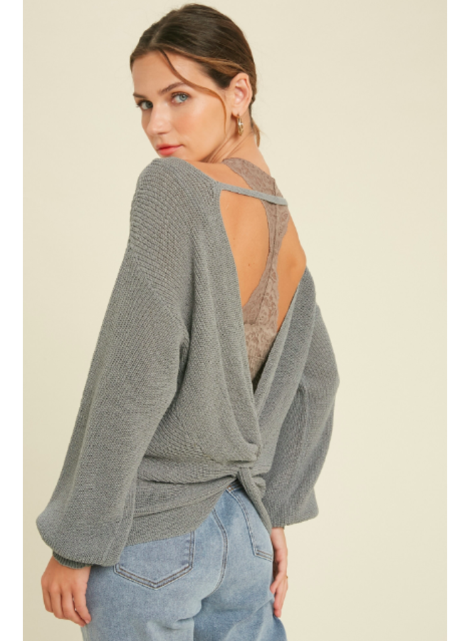 KNIT SWEATER WITH OPEN BACK - Blue