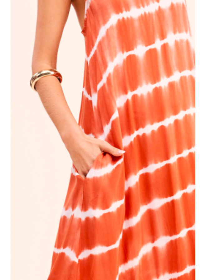 Tie Dye Stripe Maxi  Dress - Burnt Orange
