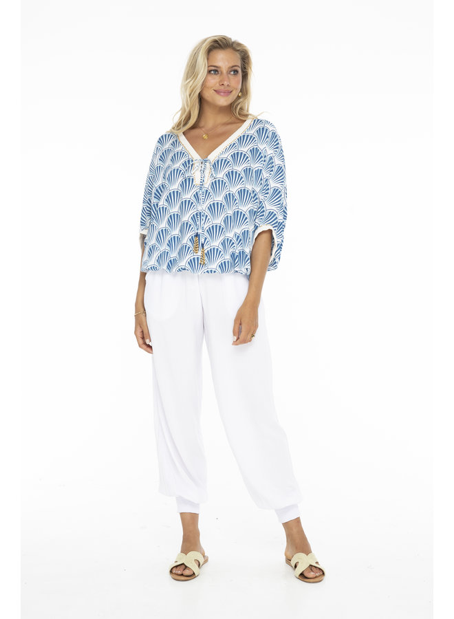 Caracol Miami Top w/ Beaded Neck by Skemo - Blue Shell Print