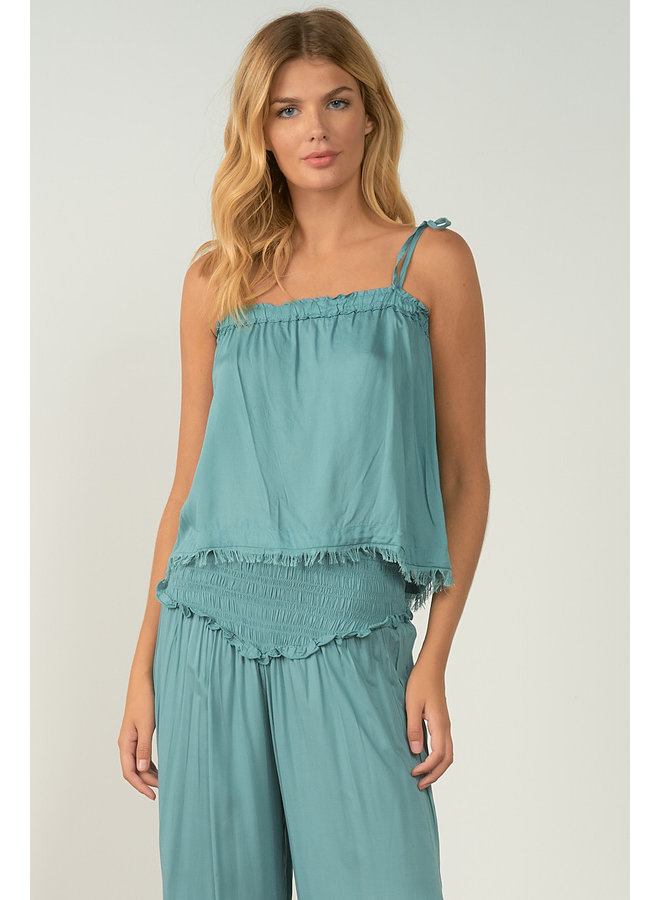 Raw Edge Tank Top w/ Tie Straps by Elan-  Teal Jade