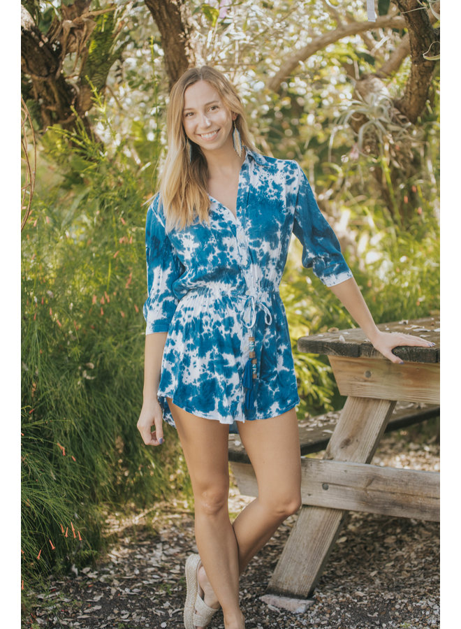 Oceania Short Shirt Dress by Skemo - Blue Tie Dye