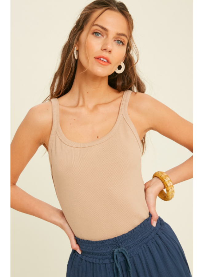 Basic Ribbed Tank by Wishlist - Taupe