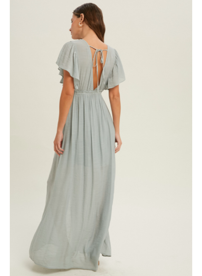 Light Blue V Neck Maxi Dress w/ Ruffle  Sleeves by Wishlist - Cloud Blue