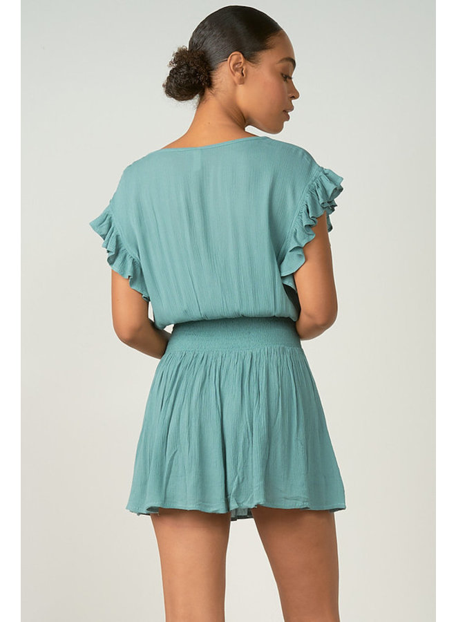 Short Gauze Dress w/ Smocked Waist by Elan - Teal Jade - Miss