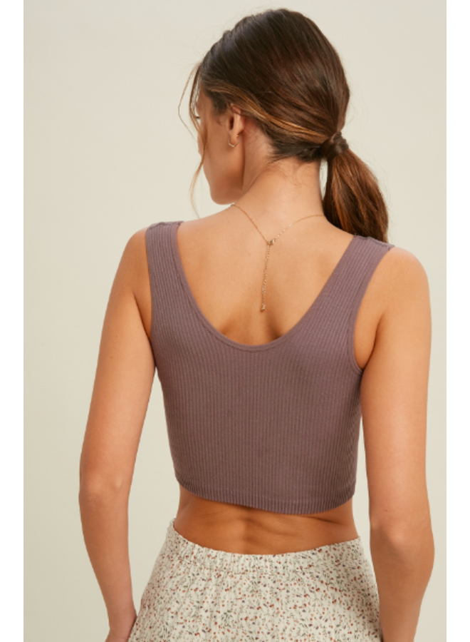 Ribbed V Neck Crop Top Tank by Wishlist - Midnight Grey