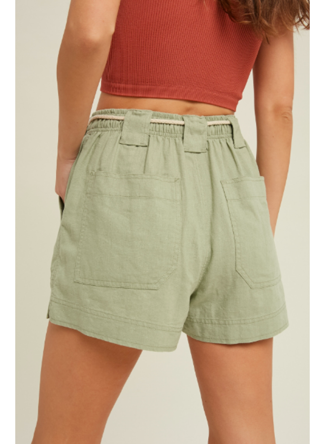 Drawstring Shorts w/ Pockets  by Wishlist - Soft Olive