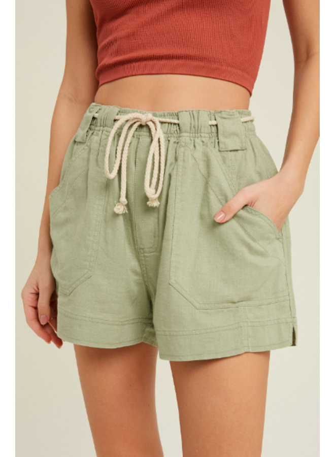 Drawstring Shorts w/ Pockets  by Wishlist - Soft Olive