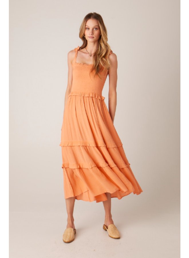 Coral Gauze Tiered Maxi Dress