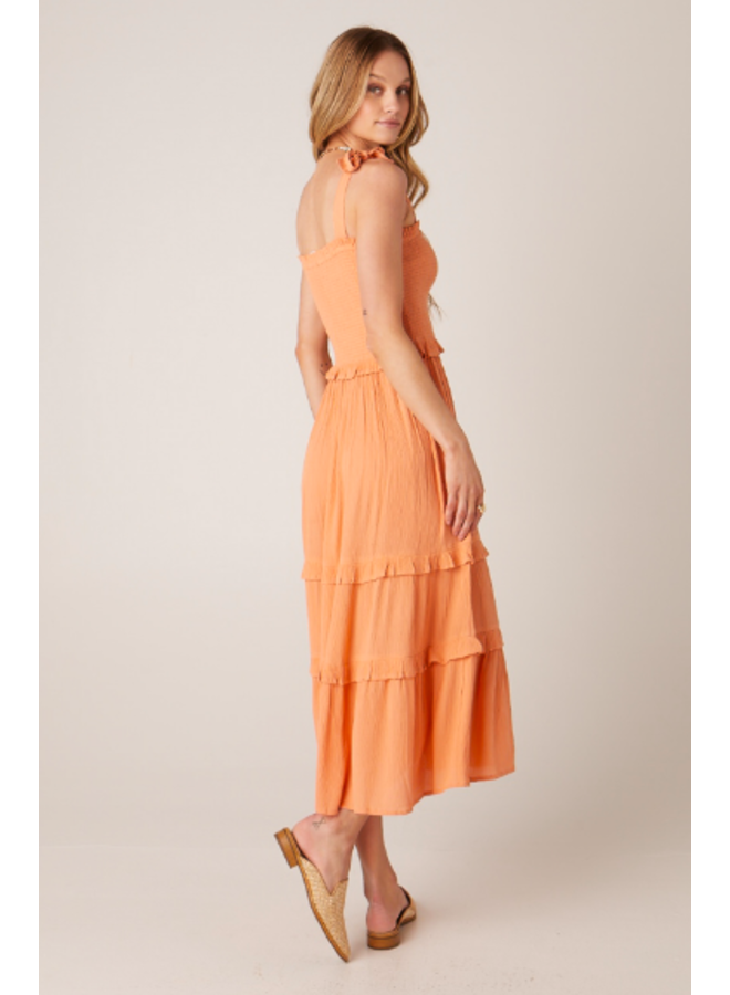 Coral Gauze Tiered Maxi Dress