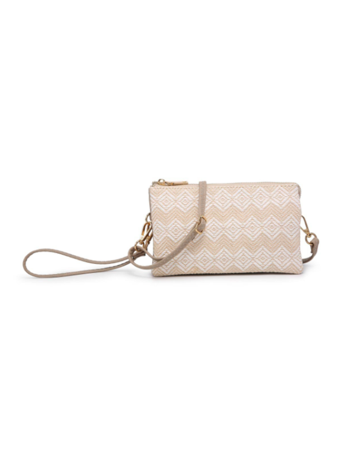 Riley Convertible Cross Body Purse, Wristlet or Clutch -  Beige Diamond