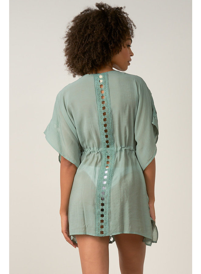 Short Coverup w/ Crochet Lace Insets by Elan - Teal Jade