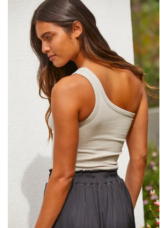 One Shoulder Ribbed Tank - Chalk White - By Together