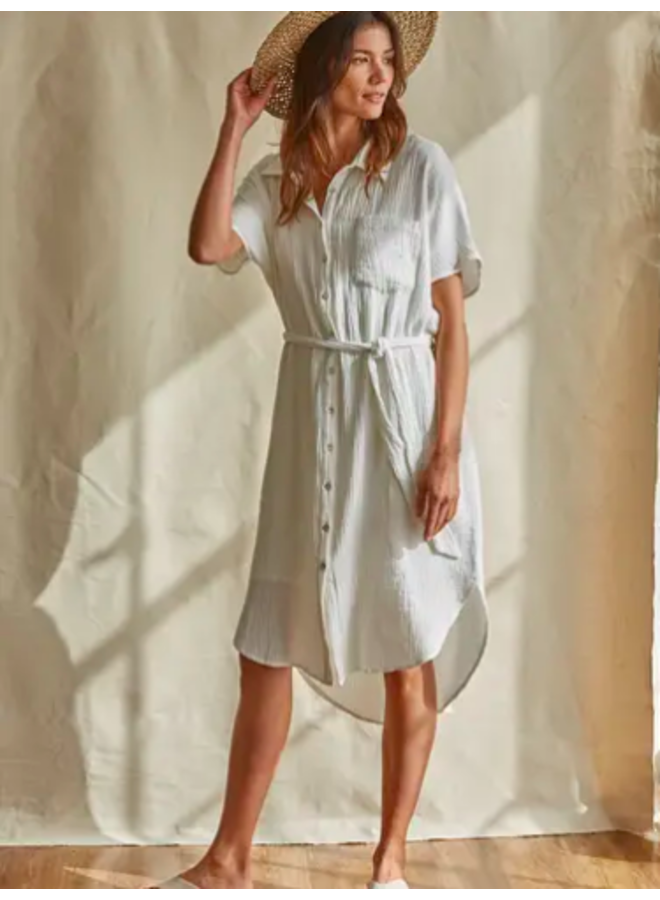 Cream Gauze Button Up Shirt  Dress - By Together