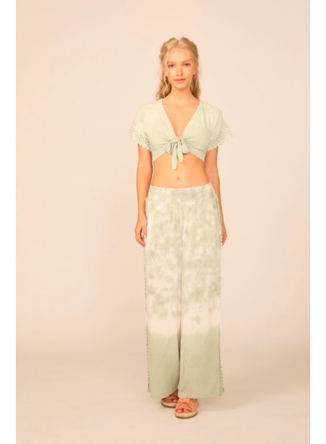 Dip Dye Crochet Trim Tie Front Crop Top  by Ocean Drive - Olive Dip Dye