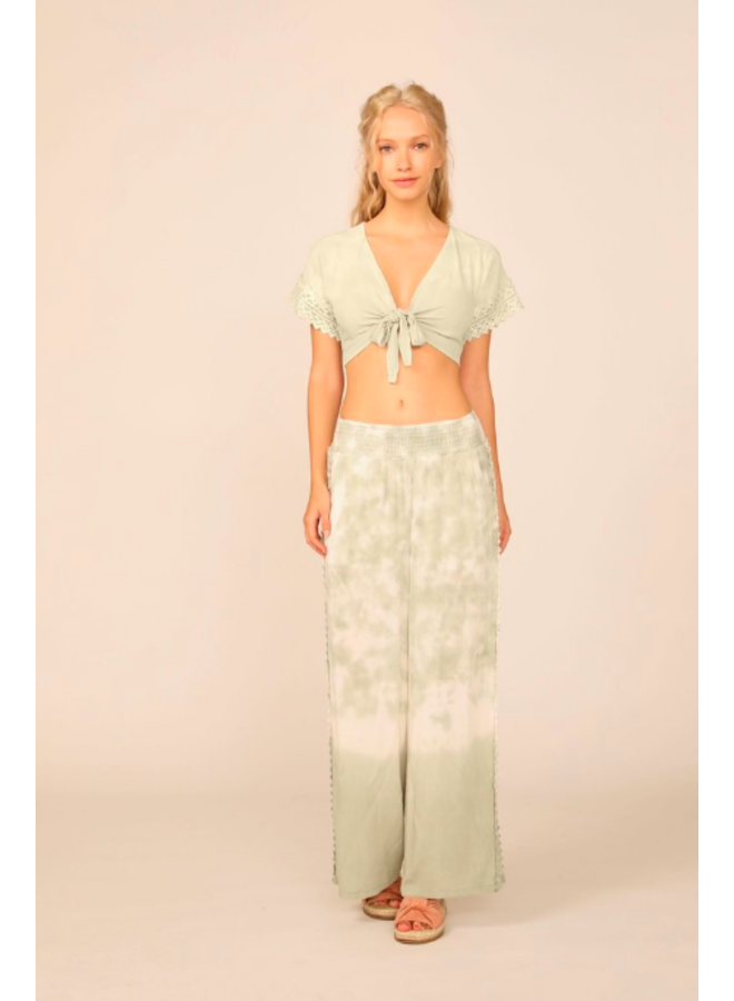 Dip Dye Crochet Trim Crepe Pant  by Ocean Drive - White Olive Dip Dye