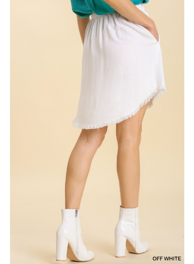 Tiered Linen Drawstring Short Skirt - Off White