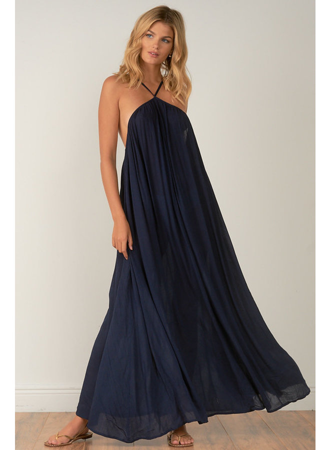 Gauze Goddess Maxi Dress w/ Strappy Neck by Elan - Navy Blue