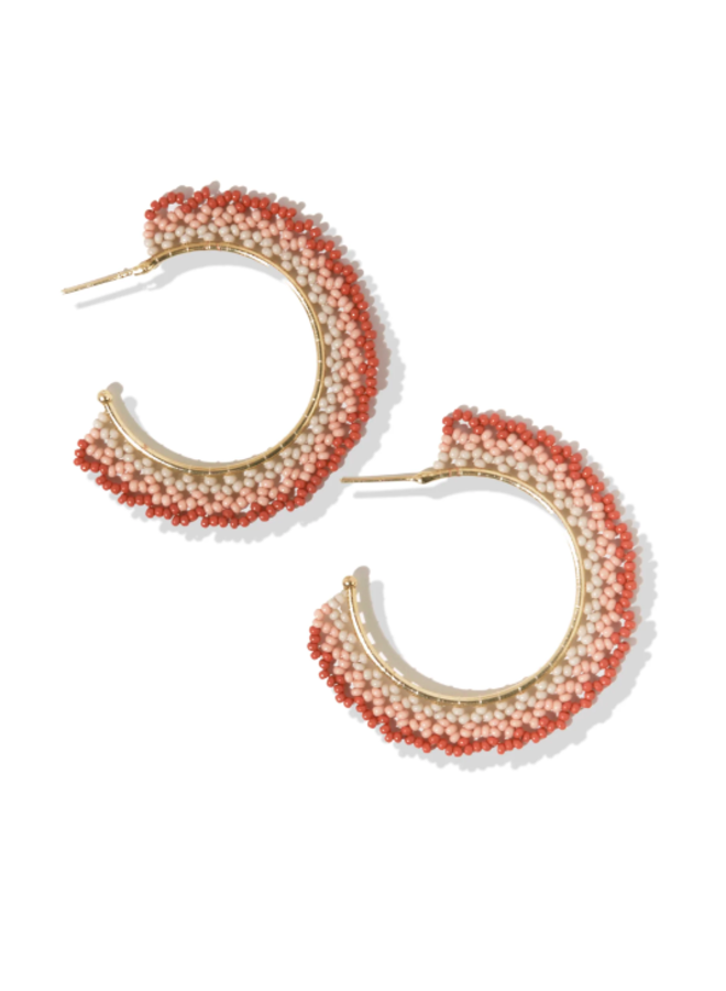 Blush, Rust, Ivory Crochet Hoop Post Earrings