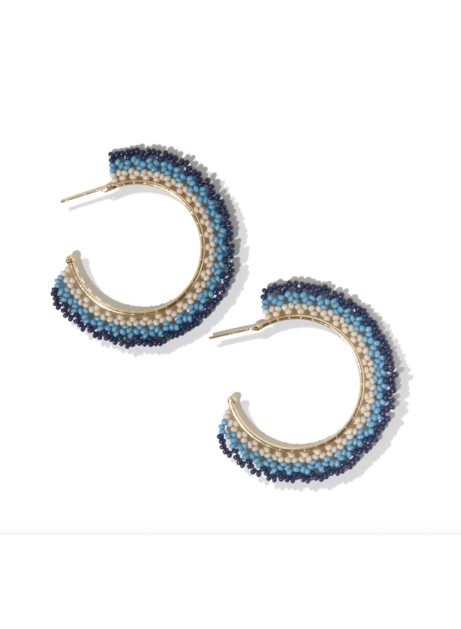 Navy, Ivory Crochet Hoop Post Earrings