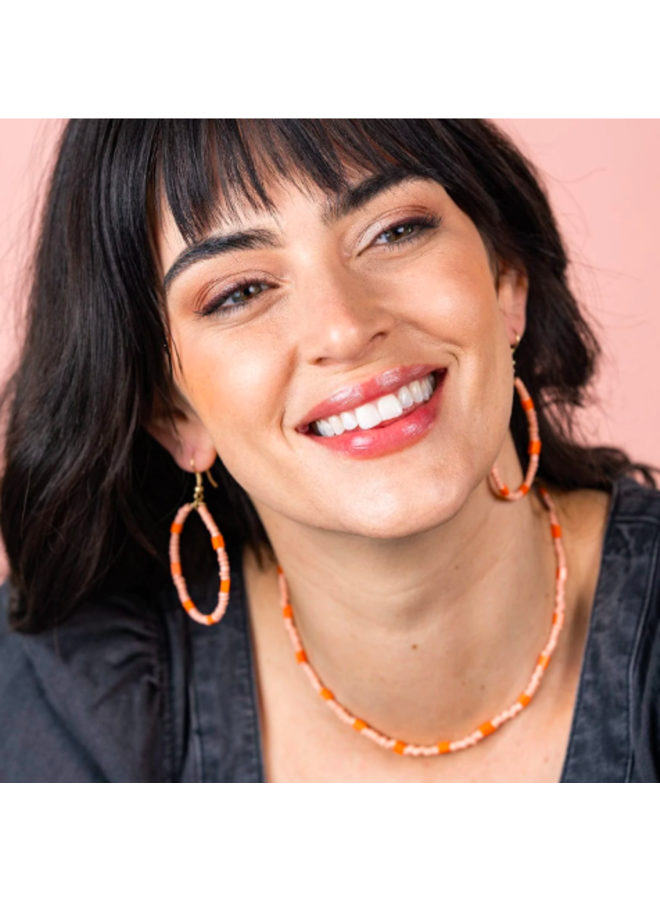 Blush Pink & Orange Beaded Necklace