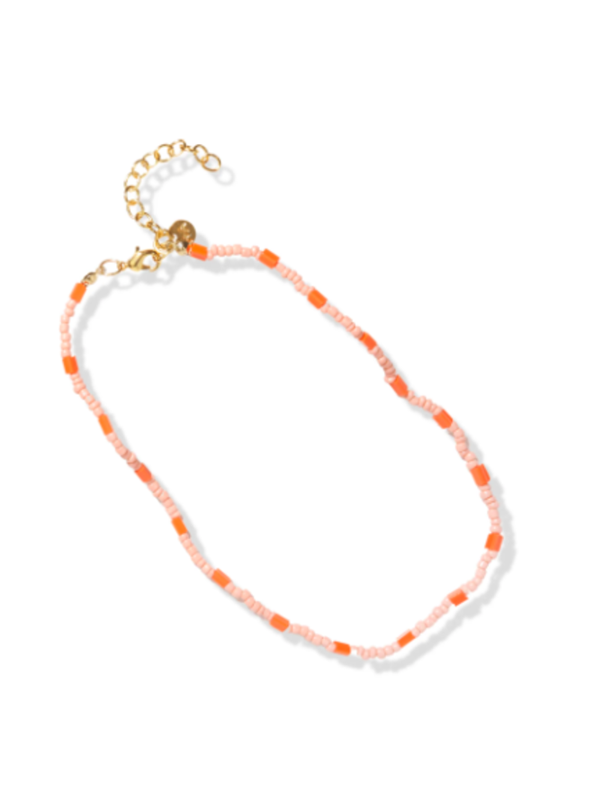 Blush Pink & Orange Beaded Necklace