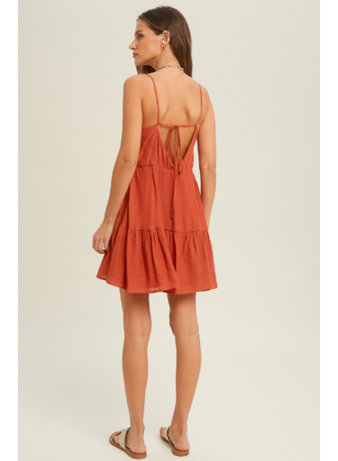 Tiered Button Front Mini Dress w/ Back Ties by Wishlist - Brick Orange